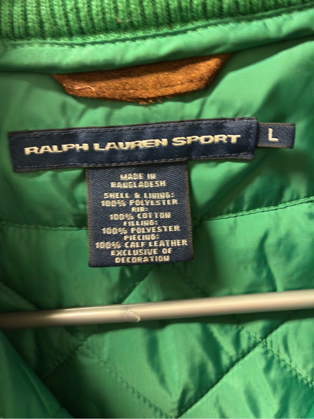 Ralph Lauren Sport Green Quilted Vest with Brown Calf Leather Accents - Picture 3 of 6